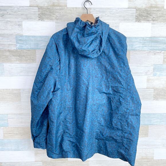 Lands End Hooded Rain Jacket Blue Aztec Print Full Zip Mesh Lined Mens XXL 2XL - Picture 6 of 8